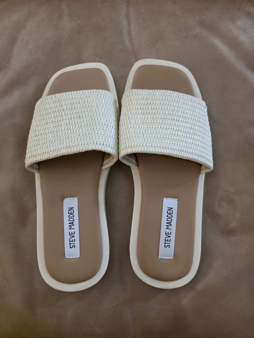 Steve Madden Cream Woven Slide Sandals